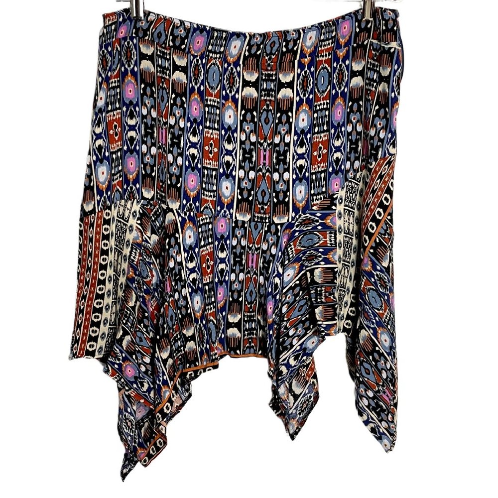 Coline Aztec Boho Print Skirt Handkerchief Hem Asymmetrical Viscose Size L